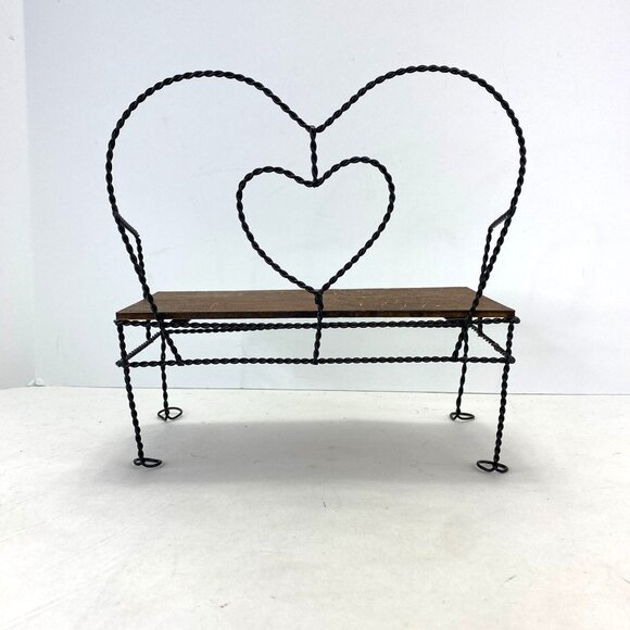 Vintage Wire and Wood Heart Design Bench Doll Display - Picture 3 of 11